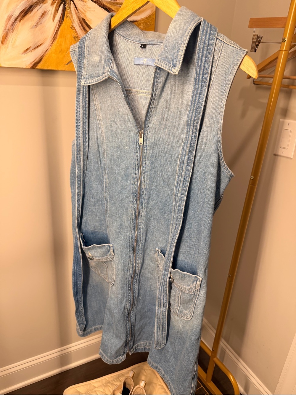 7 For All Mankind Light Blue Denim Sleeveless Zip Vest